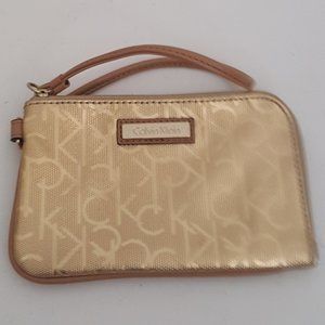 Calvin Klein Women's Handbag Purse Gold Saffiano Leather Wristlet Wallet